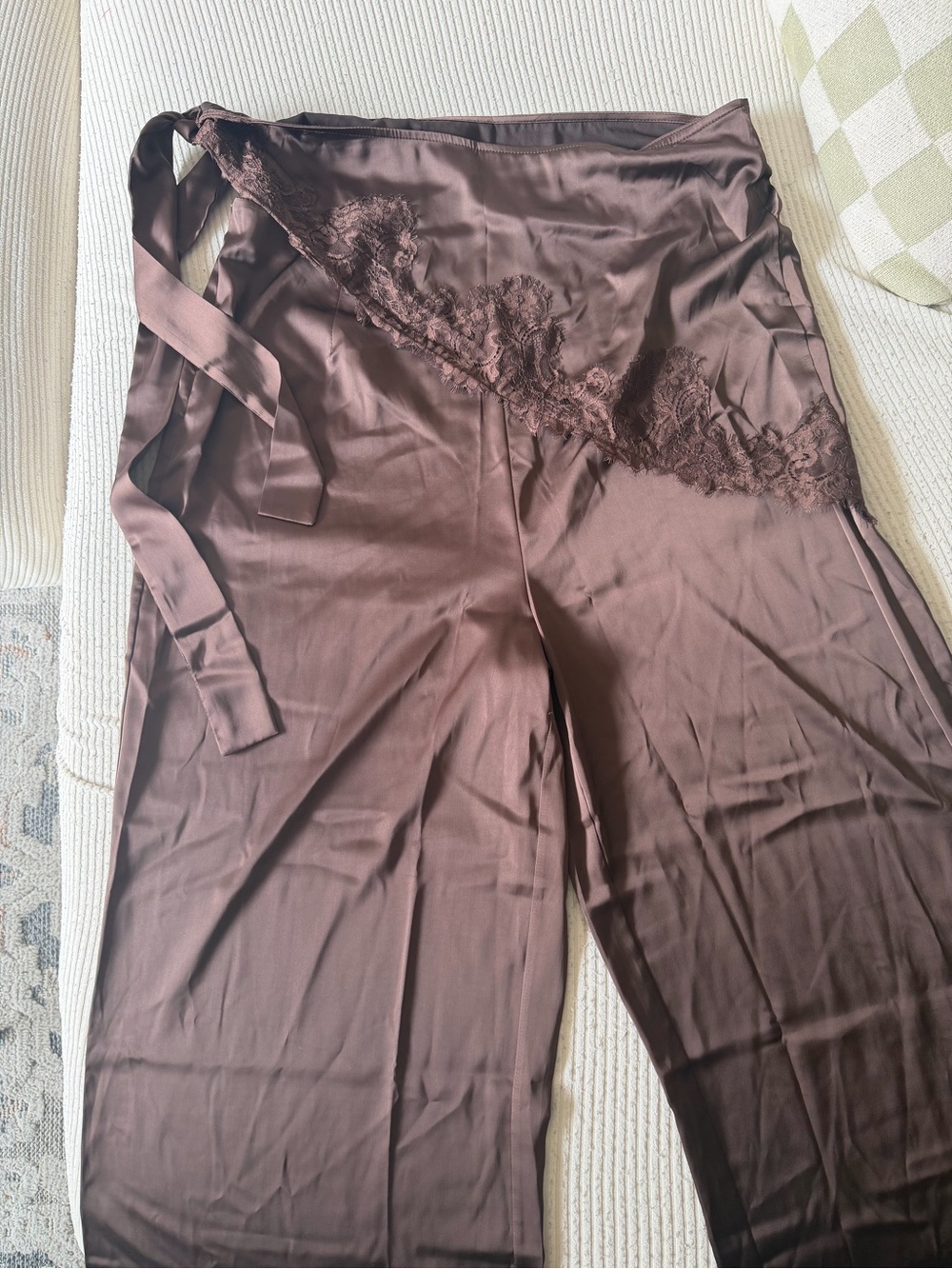 PrettyLittleThing Chocolate Satin Wide-Leg Wrap Pants